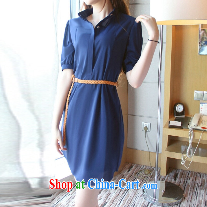 According to perfect summer 2015 new thick MM large, loose video thin beauty snow woven shirts dresses women with Lap Y 2162 deep blue 5 XL, perfect (Yibofei), online shopping