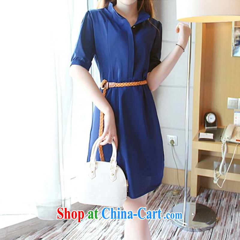 According to perfect summer 2015 new thick MM large, loose video thin beauty snow woven shirts dresses women with Lap Y 2162 deep blue 5 XL, perfect (Yibofei), online shopping