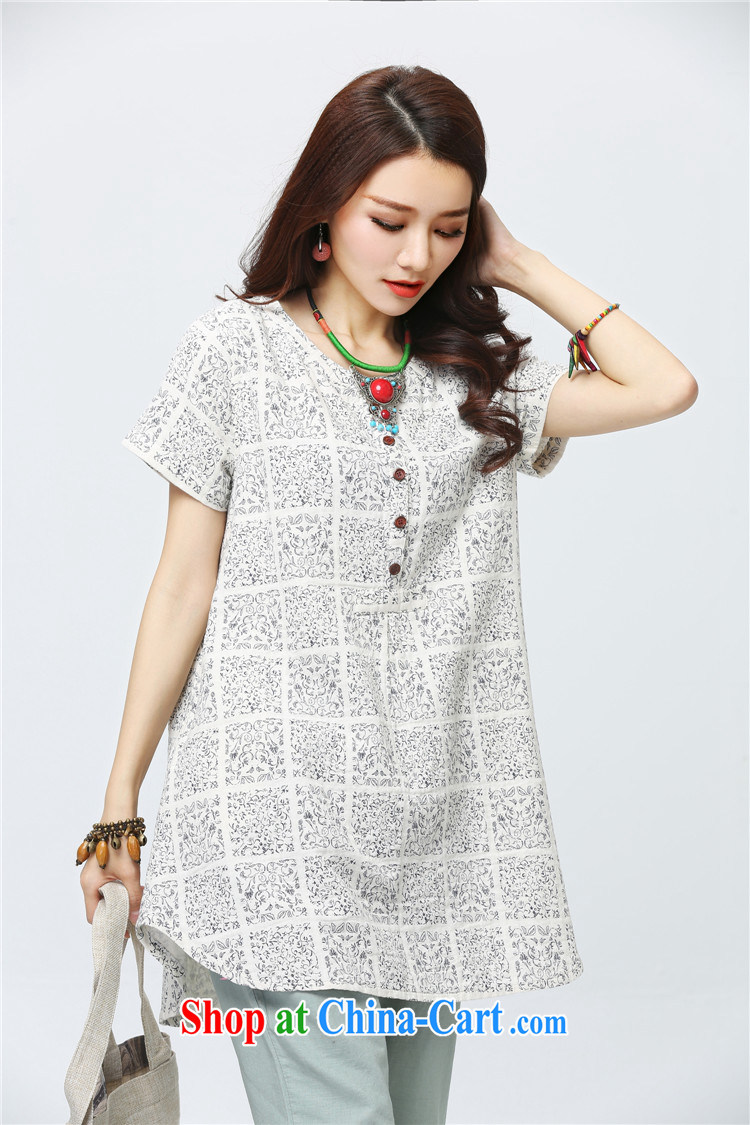 Vicky Ling Song 2015 new summer wear large, short-sleeved cotton Ma dresses female ethnic wind loose long shirt L 2239 Tibetan cyan XXL pictures, price, brand platters! Elections are good character, the national distribution, so why buy now enjoy more preferential! Health