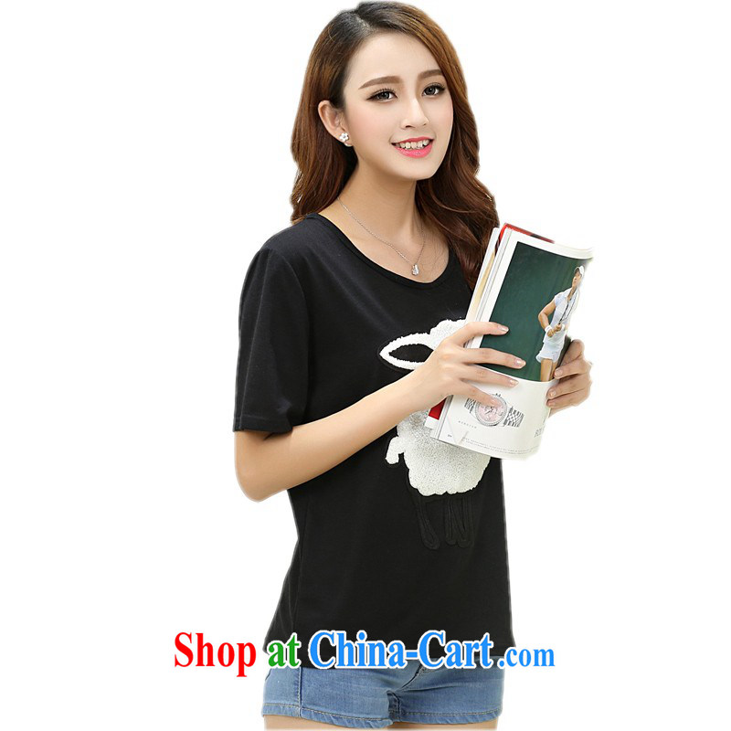 The package mail large white Code T shirts 2015 new summer small sheep stamp T-shirt with short sleeves and ventricular hypertrophy, 100 ground T shirt with black 5 XL approximately 195 - 210 jack