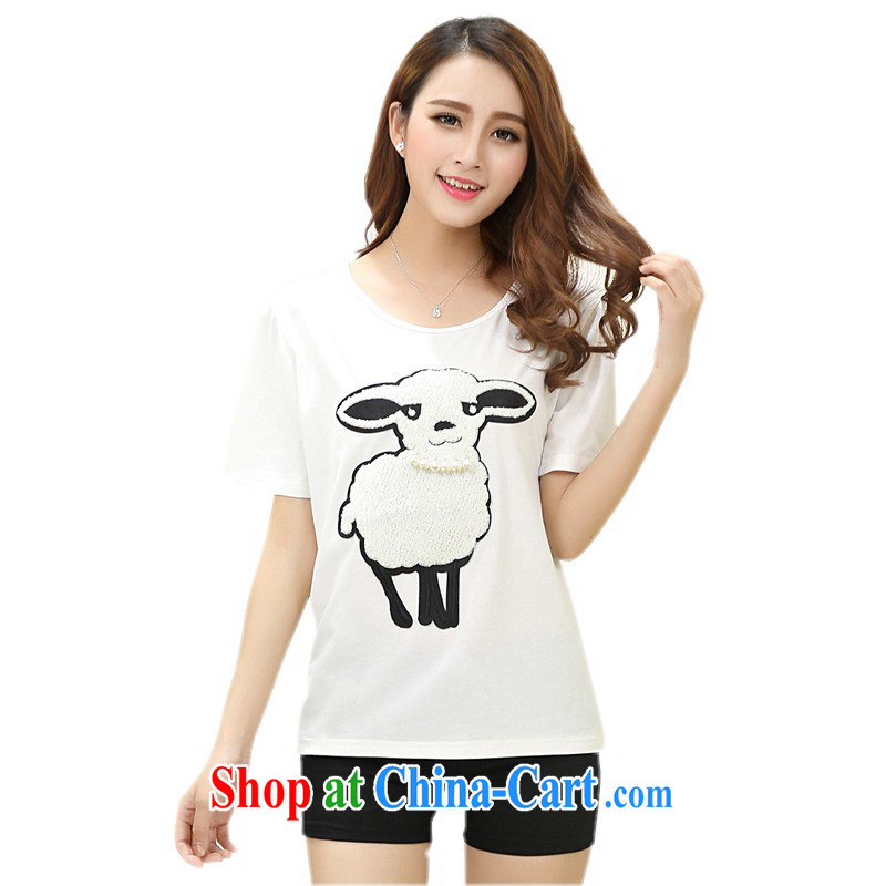 The package mail large white Code T shirts 2015 new summer small sheep stamp short-sleeved T-shirt and ventricular hypertrophy, 100 ground T shirt with black 5 XL approximately 195 - 210 jack, land is still the garment, and shopping on the Internet