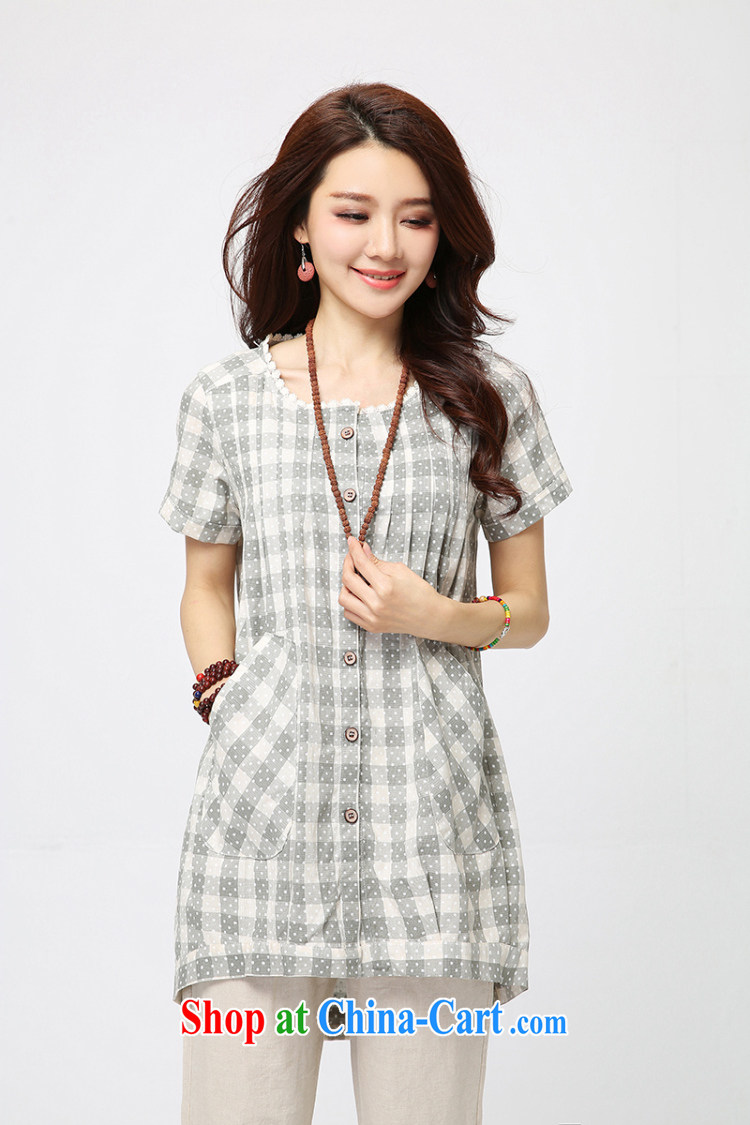 Vicky Ling Song 2015 spring and summer new cotton mA short-sleeved shirt Korean Liberal National wind shirt girls in long L 2242 red grid XL pictures, price, brand platters! Elections are good character, the national distribution, so why buy now enjoy more preferential! Health