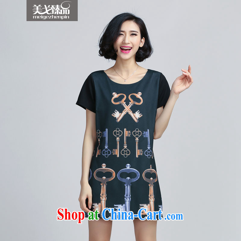 The Gore level, summer 2015 the fertilizer significantly, female round-collar short-sleeve graphics thin retro stamp a field skirt dresses 6053 - The Key patterns - Black 2XL