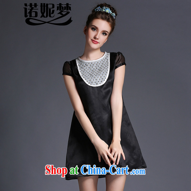 Connie's dream European and American high-end 2015 new summer dresses and indeed increase, female 200 Jack temperament nails Pearl mm thick graphics thin skirts G 673 black XXXL