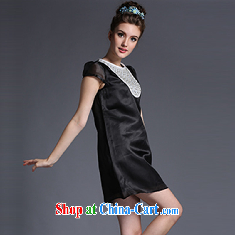 Connie's dream European and American high-end 2015 new summer dresses and indeed increase, female 200 Jack temperament nails Pearl mm thick graphics thin short skirts G 673 black XXXL, Connie dreams, shopping on the Internet