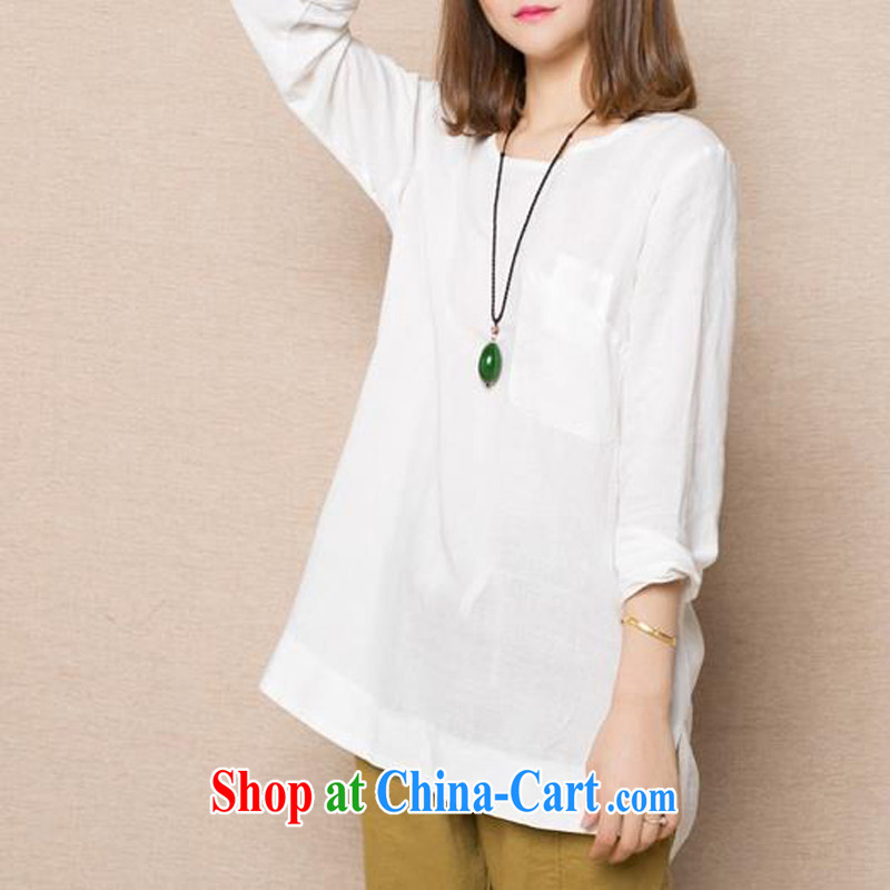 Nine water dependency spring 2015 Korean version of the greater code female thick MM cotton the solid color simple graphics thin loose white shirt XXL, releases water and interdependent, and shopping on the Internet