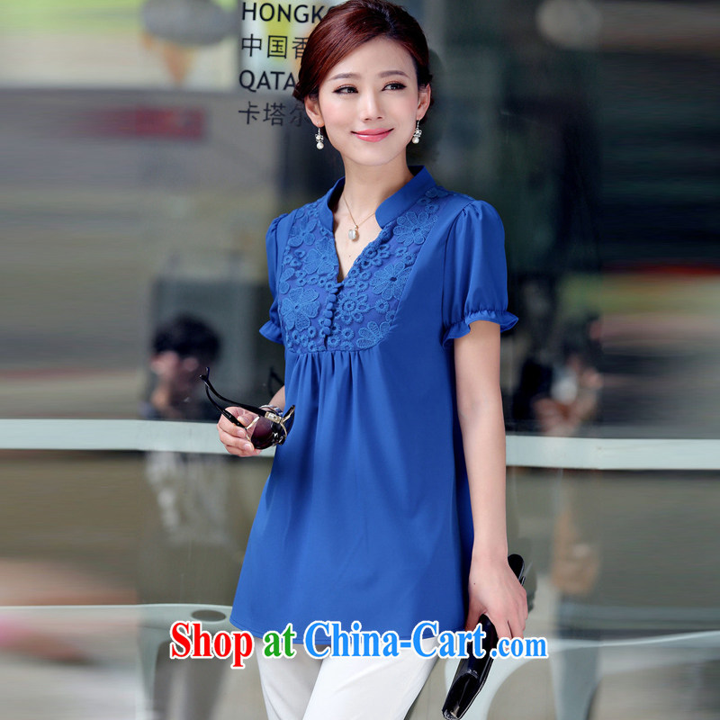Pi-optimized Connie summer wear new t-shirt loose short-sleeve MOM load the code shirt female V collar shirt BW 09,886 blue 3 XL recommendations 150 - 165 jack, optimization, Connie, and shopping on the Internet