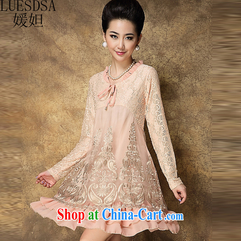 She Zobaida Jalal 2015 Spring and Autumn and the new, the old, women loose mask poverty long-sleeved round-collar embroidery mother load dresses YD 087 pink XXXL