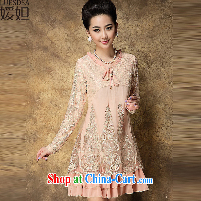 She Zobaida Jalal 2015 Spring and Autumn and the new, the old, women loose mask poverty long-sleeved round-collar embroidered with her mother dresses YD 087 pink XXXL, Yuan (LUESDSA), online shopping