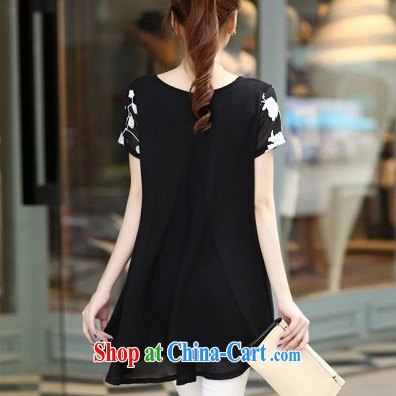 Ms Elsie Leung, politically 2015 summer new short-sleeved clothes snow woven shirts thick MM larger female dress black 3 XL, poetry, political, and shopping on the Internet