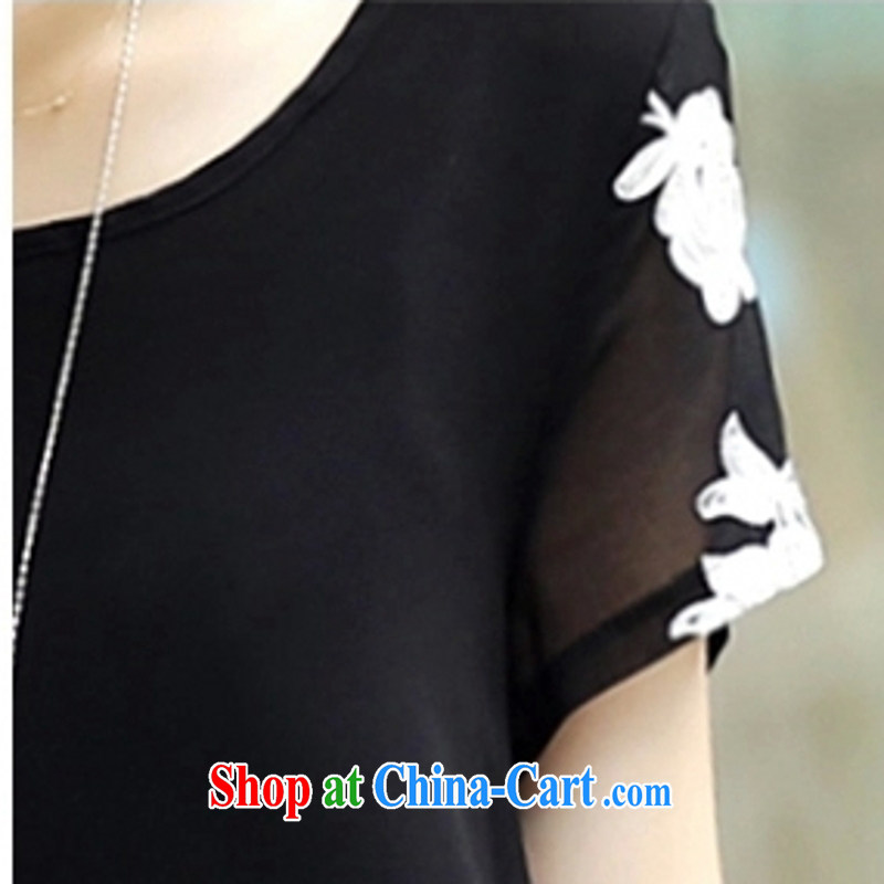 Ms Elsie Leung, politically 2015 summer new short-sleeved clothes snow woven shirts thick MM larger female dress black 3 XL, poetry, political, and shopping on the Internet