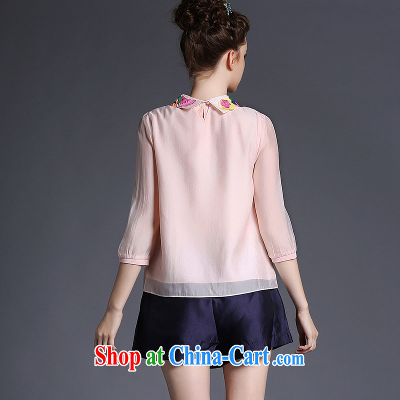 Connie's dream in Europe and high-end Leisure package girls summer 2015 New, and indeed increase, ladies embroidered pin Pearl lapel thick mm style two piece G 659 pink XL, Anne's dream, and shopping on the Internet