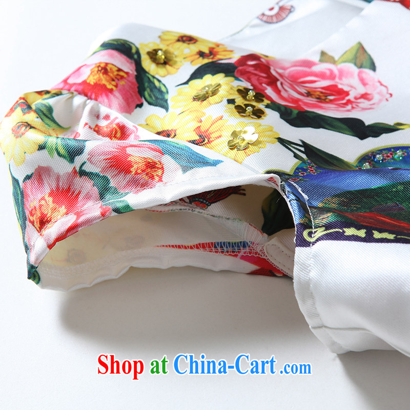 The Connie was a high-end European and American fare is indeed increasing, female 200 Jack 2015 summer new elegant fans stamp collection waist graphics thin short-sleeved dresses G 639 white XXXXL, Connie dreams, shopping on the Internet