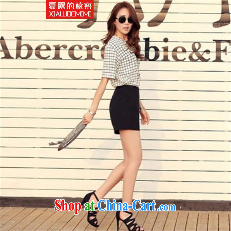 Summer terrace of the secret 2015 Korean checkered two-piece short-sleeved T-shirt shorts video thin casual stylish package white checkered XXL, summer terrace of the secret (SECRET OF CHARLOTTE), online shopping