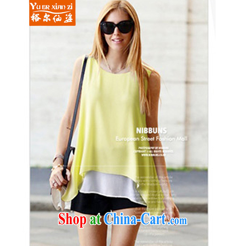 Yu's Sin City 2015 spring and summer wear loose snow woven shirts graphics thin large code female thick MM sleeveless vest short T-shirt girl yellow leave of two part 5 XL recommends that you 175 - 200 jack