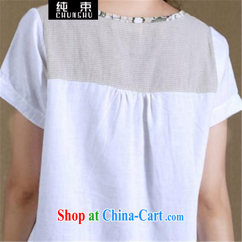 Pure beam 2015 cotton mA short-sleeve girls T-shirt T-shirt Ethnic Wind stamp Stitching with T-shirts white XXXL, pure beam (CHUNSHU), shopping on the Internet