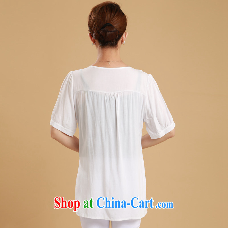 The line spend a lot, girls Korean video skinny fresh embroidered short sleeve cotton shirt relaxed summer 2015 new girls T-shirt 5 G 1073 white 2XL, sea routes, and on-line shopping