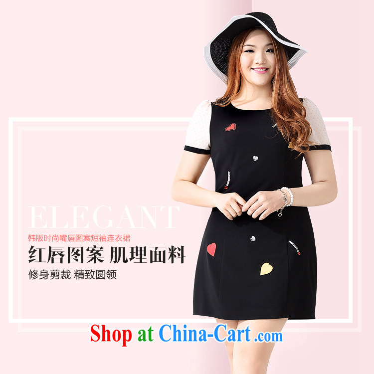 The multi-po-XL women 2015 spring and summer new Korean style thick MM stylish graphics thin lips pattern short-sleeved dresses Q 1118 black 5 XL pictures, price, brand platters! Elections are good character, the national distribution, so why buy now enjoy more preferential! Health