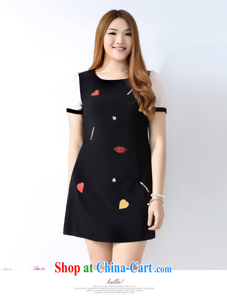 The multi-po-XL women 2015 spring and summer new Korean style thick MM stylish graphics thin lips pattern short-sleeved dresses Q 1118 black 5 XL pictures, price, brand platters! Elections are good character, the national distribution, so why buy now enjoy more preferential! Health