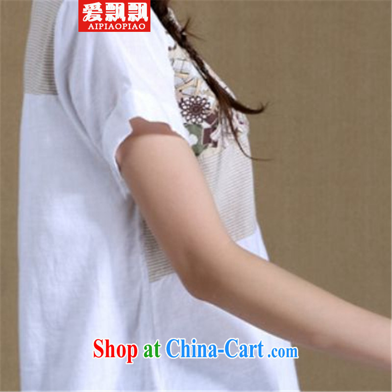 Love waving 2015 cotton mA short-sleeve girls T-shirt T-shirt Ethnic Wind stamp Stitching with T-shirts white XXXL, love flying (AIPIAOPIAO), online shopping