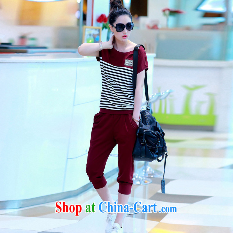 In short, the possible summer 2015 new short-sleeved sport and leisure package girls thick MM loose bat T-shirt large code T pension two-piece J 771 wine red 3XL, in short, would be (Janrelove), online shopping