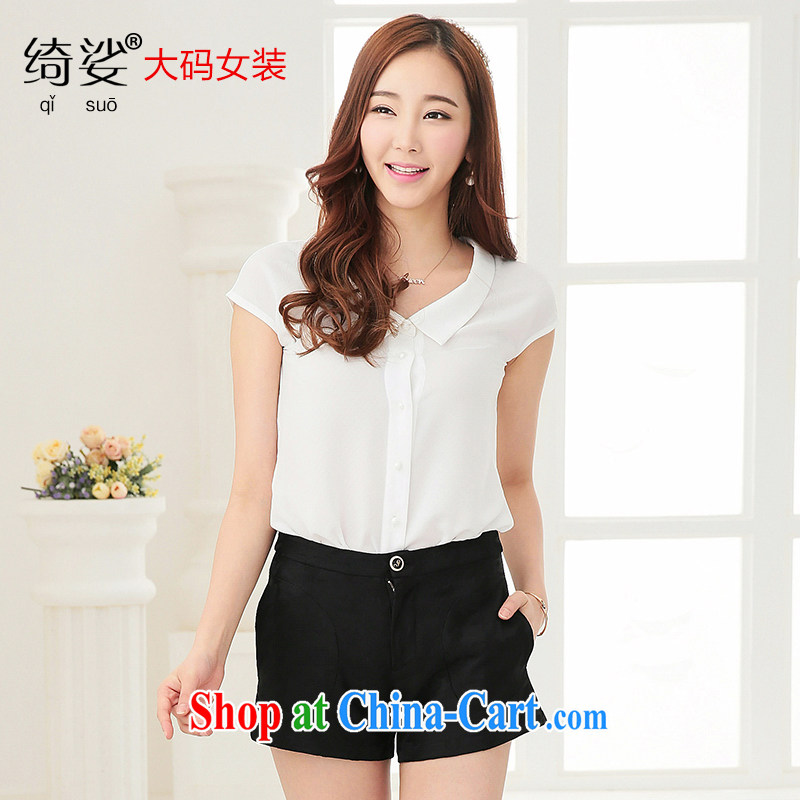 cheer for summer 2015 new products, female Korean sweet Peter Pan collar graphics thin short-sleeve snow woven short T pension 2718 white 3XL, cross-sectoral provision (qisuo), online shopping