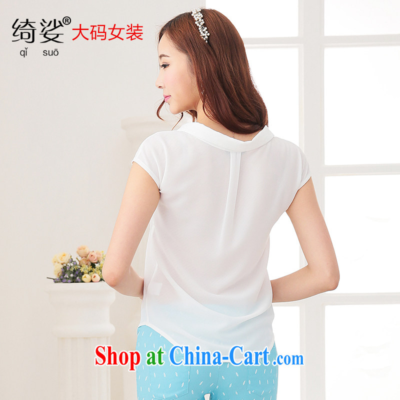 cheer for summer 2015 new products, female Korean sweet Peter Pan collar graphics thin short-sleeve snow woven short T pension 2718 white 3XL, cross-sectoral provision (qisuo), online shopping