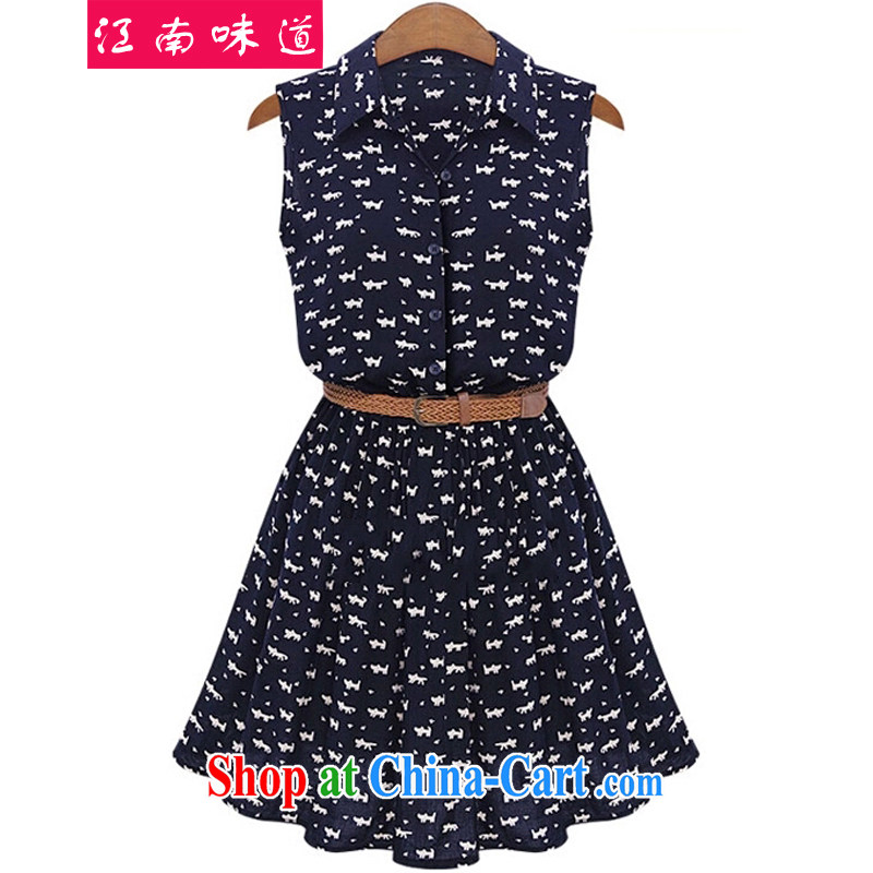 taste in Gangnam-gu 2015 summer mm thick larger female American bat sleeves stamp dress loose the fat XL solid skirt 171 dark blue 5 XL recommendations 180 - 200 jack