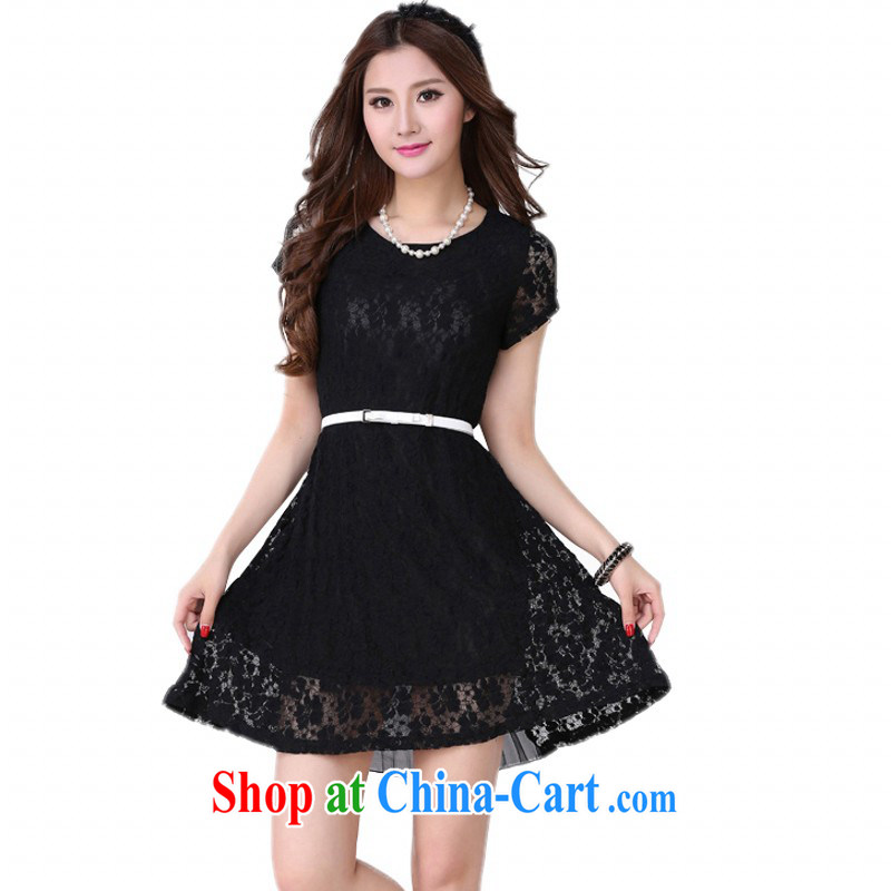 The delivery package mail -- thick mm XL dresses 2015 new summer sweet lace snow woven stitching Lady Black, belt 4 XL approximately 170 - 190 jack