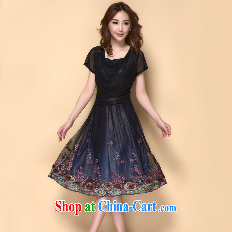 2015 the Code women mm thick summer wear the waist graphics thin embroidery short sleeve dresses mother Summer Load New boutique - YY 883,301 blue 4 XL, Ying Ying, water, shopping on the Internet
