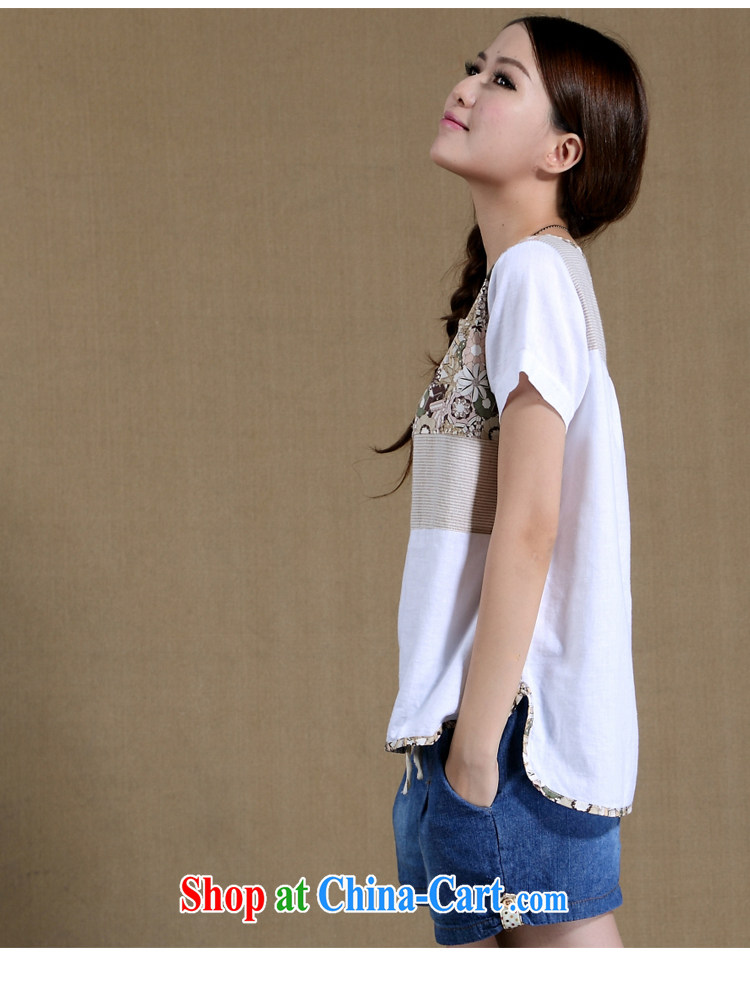korea Connie Ting 2015 cotton mA short-sleeve girls T-shirt T-shirt Ethnic Wind stamp Stitching with T-shirts white L pictures, price, brand platters! Elections are good character, the national distribution, so why buy now enjoy more preferential! Health