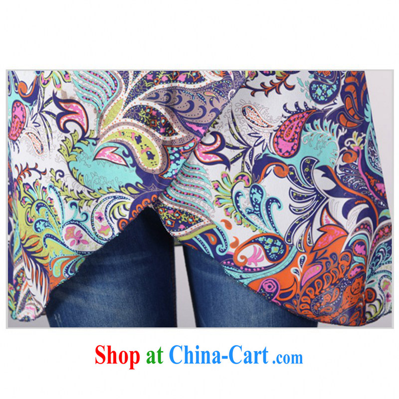 The delivery package as soon as possible by focusing on the younger sister, Stylish retro stamp snow woven shirts new summer OL ladies short-sleeved totem fancy shirt blue 3XL approximately 160 - 180 jack, land is still the garment, and shopping on the Internet