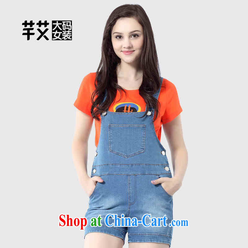 The Constitution is the girl with 2015 summer new, mm thick and fat and cultivating graphics thin strap shorts 2533 denim blue 35