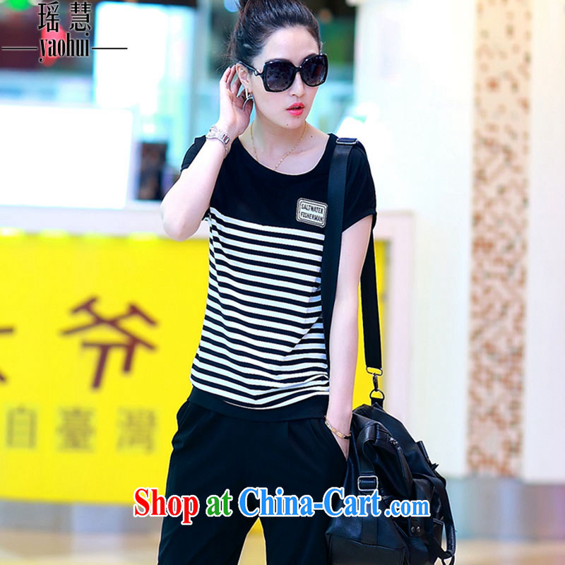Ms Emily 2015 summer new, larger female bat T-shirt sport and leisure short-sleeved shirt T female 7 pants sportswear TZ 8609 black XXXL, Yao Hui, shopping on the Internet