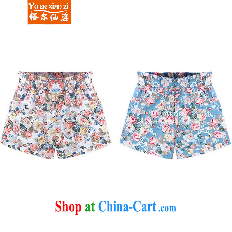 Yu's Sin City 2015 spring and summer with new, larger ladies Elasticated waist and stylish floral hot pants L 869 blue 5 XL, Yu, for sin (yuerxianzi), online shopping