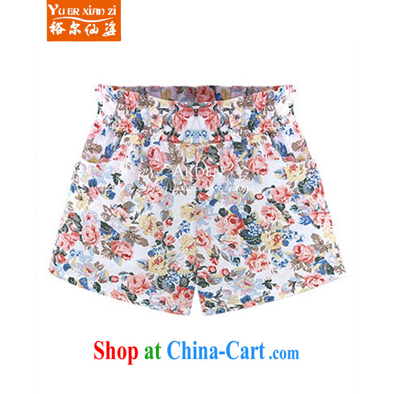 Yu's Sin City 2015 spring and summer with new, larger ladies Elasticated waist and stylish floral hot pants L 869 blue 5 XL, Yu, for sin (yuerxianzi), online shopping
