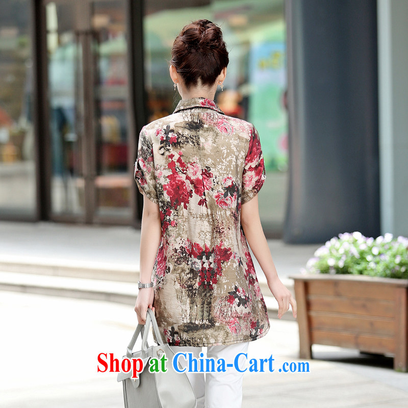 Arrogant season 2015 middle-aged and older female summer new XL cotton shirt graphics thin middle-aged mother with fancy, long T-shirt girl saffron XXXL, arrogant season (OMMECHE), online shopping