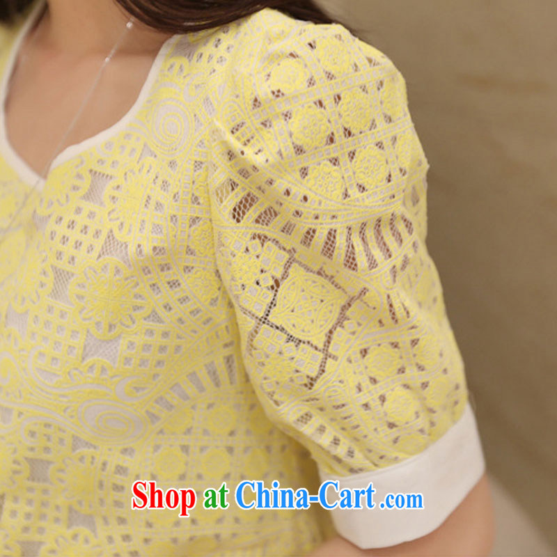 Morning would be 2015 summer new Korea and indeed XL women mm thick stylish 100 ground graphics thin, long, Openwork lace stitching T shirt T-shirt white 3XL, morning, and shopping on the Internet