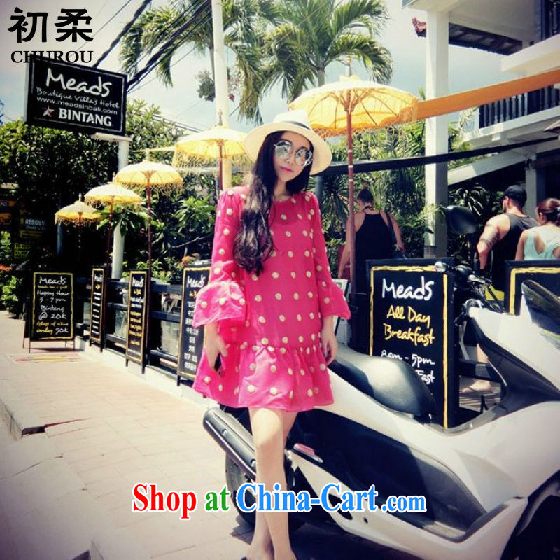 Flexible early summer 2015 Korean version of the greater code female thick mm video thin loose embroidery lovely wave point two-piece dresses 200 jack is wearing a pink XL early, Sophie (CHUROU), online shopping