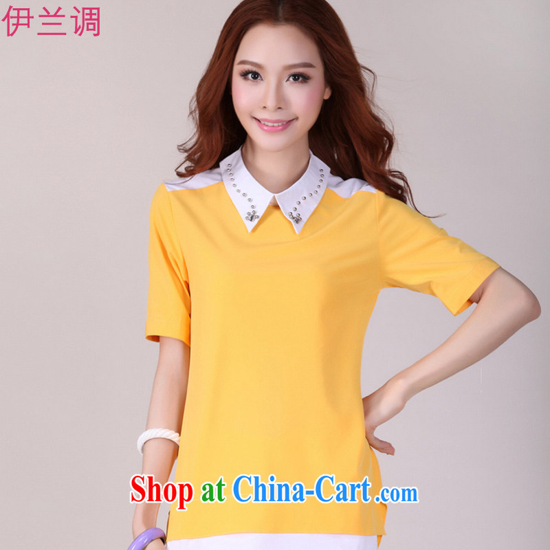 Iraq, the 2015 summer new, larger female T shirt lapel Korean Solid Color beauty short-sleeved thick mm thick sister 2062 yellow XL
