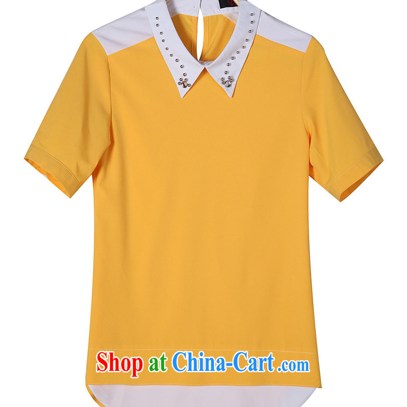 Iraq, the 2015 summer new, larger female T shirt lapel Korean Solid Color beauty short-sleeved thick mm thick sister 2062 XL Yellow, Blue, and, shopping on the Internet