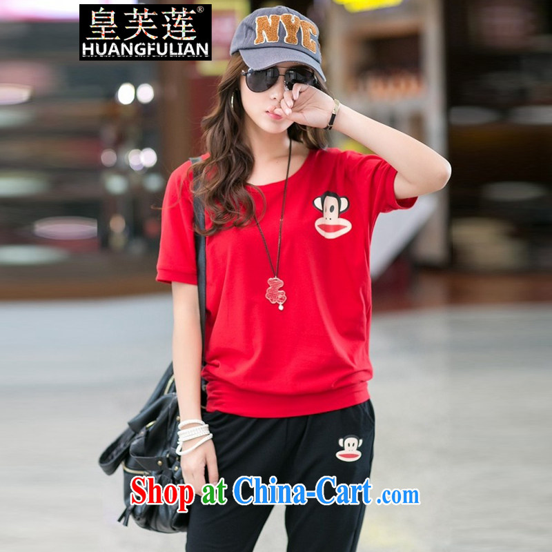 Not be Lin summer new stylish monkey stamp short-sleeved T-shirt and leisure Kit graphics thin and thick XL loose on 7 mm pants sport kits female Red + Black trousers XXL, not be Lin (HUANGFULIAN), online shopping