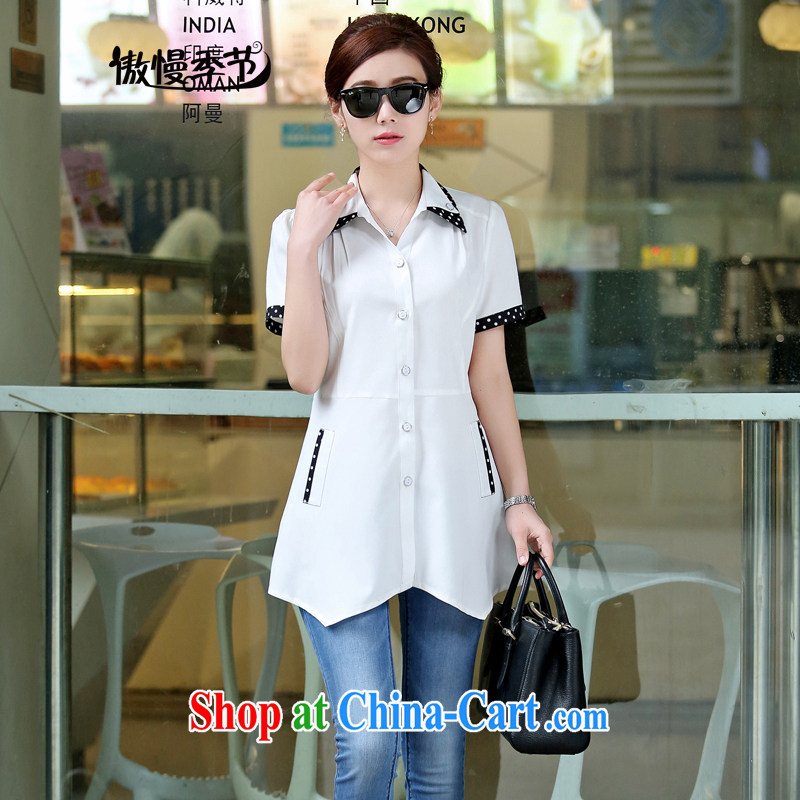 Arrogant season in summer 2015 with her mother in the old long large code shirt female short-sleeved T-shirt white XXXL