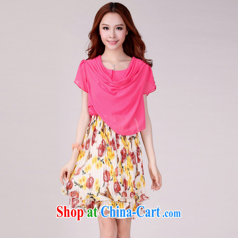 Iraq, the 2015 summer new, larger female dresses Summer Snow woven short-sleeved stacks thick mm thick sister 2107 rose red XL, Iraq, and, on-line shopping