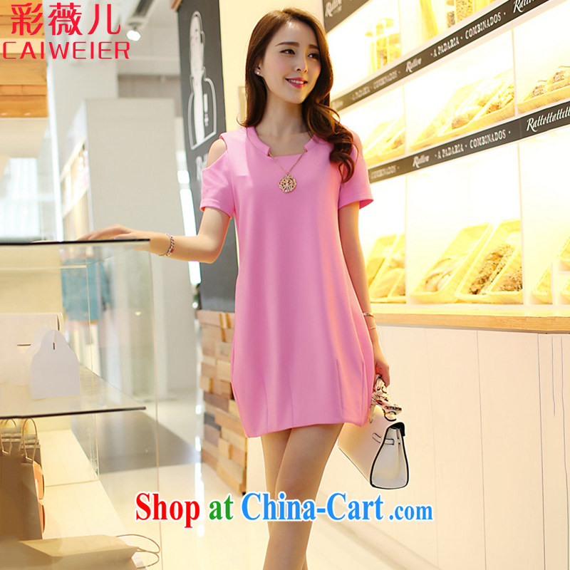 Color Ms Audrey EU's 2015 summer is the XL female Korean new solid-colored short-sleeved video thin beauty fat sister dresses girls C 7523 pink 4 XL