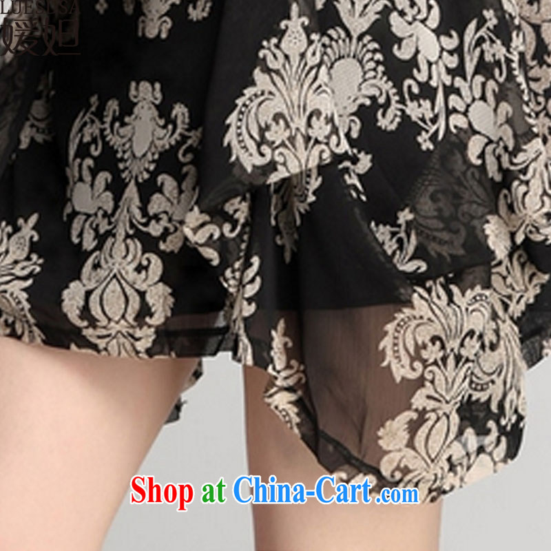 She ) Rhonda Adams mm thick and fat increases, female spring and summer with new European and American liberal 7 cuff stamp snow woven shirts, long, solid shirts YD 104 black XXXL, Yuan (LUESDSA), online shopping
