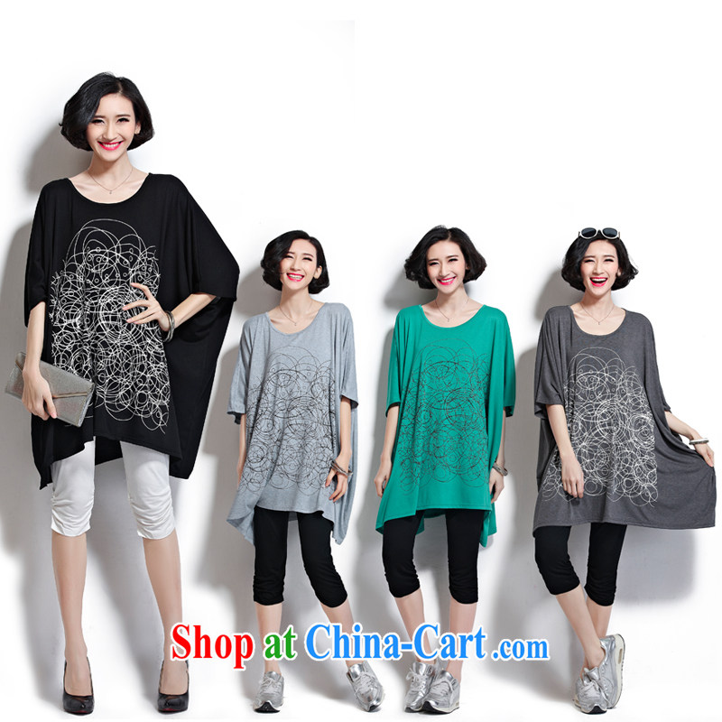 0427 D hot marketing ultra-large, female fat MM summer T-shirt loose bat T-shirt thick clothes, short-sleeved T-shirt girls' green is code, Ms. Cheng (Chengxiaojie), online shopping