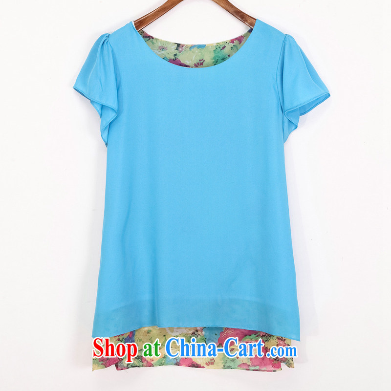 Iraq, the 2015 summer, the Korean version of the greater code female snow woven shirts T shirt short-sleeved thick MM, loose thick sister summer 2178 blue XXXXL, the blue, and, shopping on the Internet