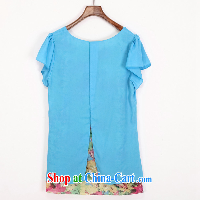 Iraq, the 2015 summer, the Korean version of the greater code female snow woven shirts T shirt short-sleeved thick MM, loose thick sister summer 2178 blue XXXXL, the blue, and, shopping on the Internet