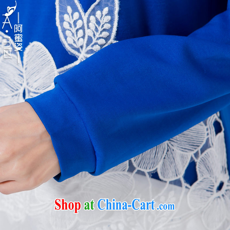 The honey and diverse thick mm maximum code female new Korean style sweet false 2 staples Pearl lace flower shirt shirt women 9216 BMW blue XXXXL recommendations 180 200 jack, honey, and, shopping on the Internet